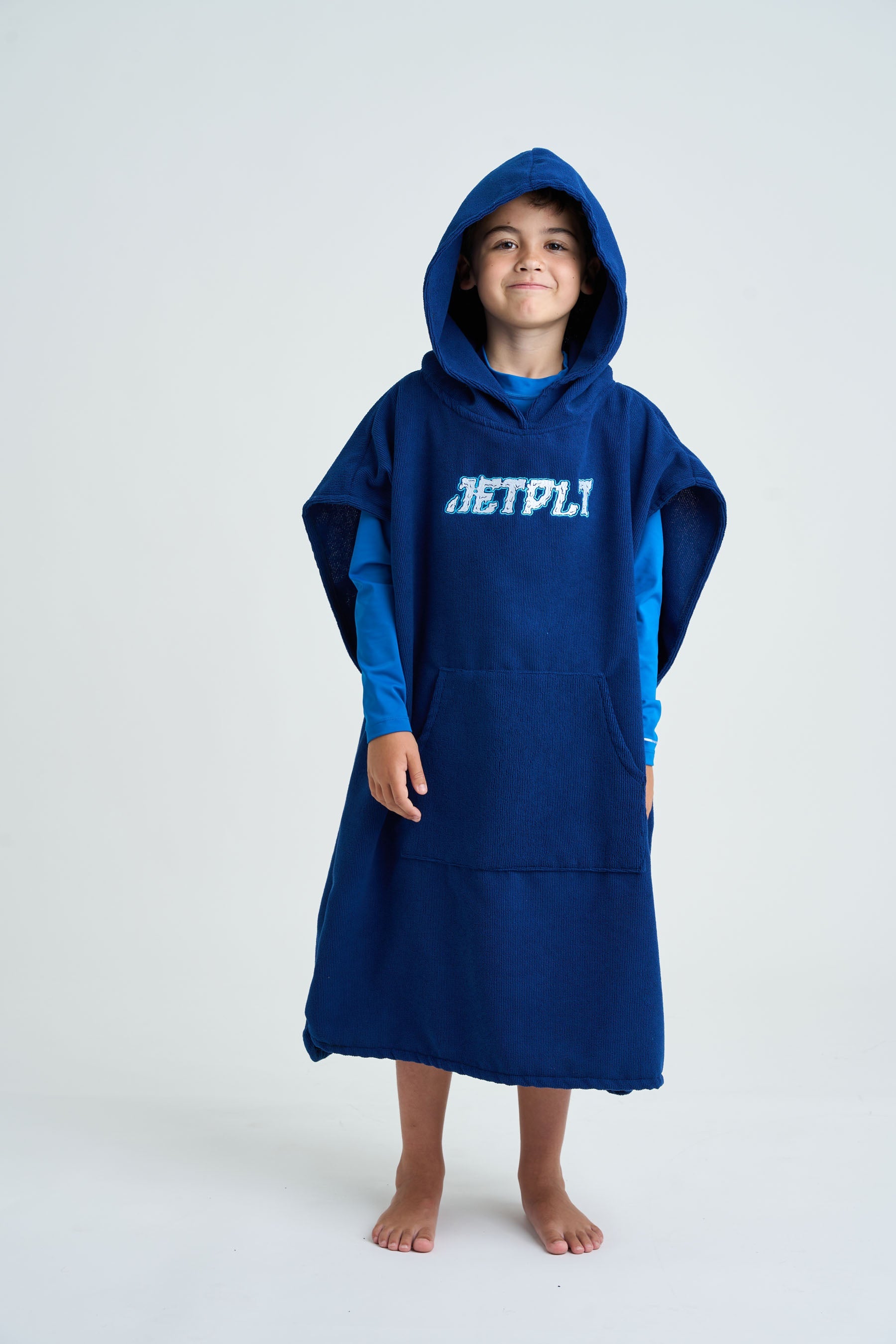 Jetpilot Youth Kids Hoodie Towel - Blue - Front On Body Hood On