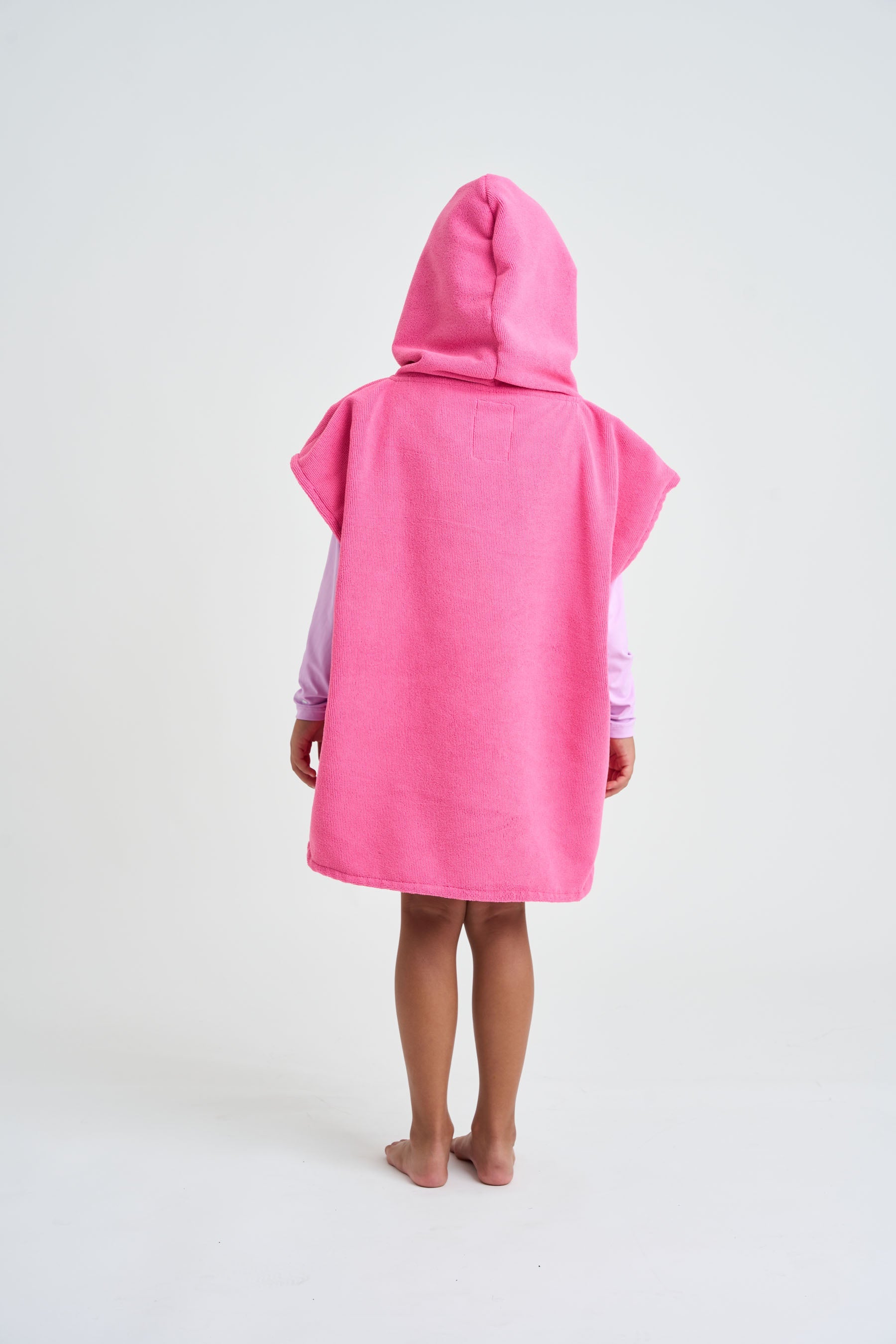 Pink Jetpilot Kids Hooded Towel - On Body Back and Hood On