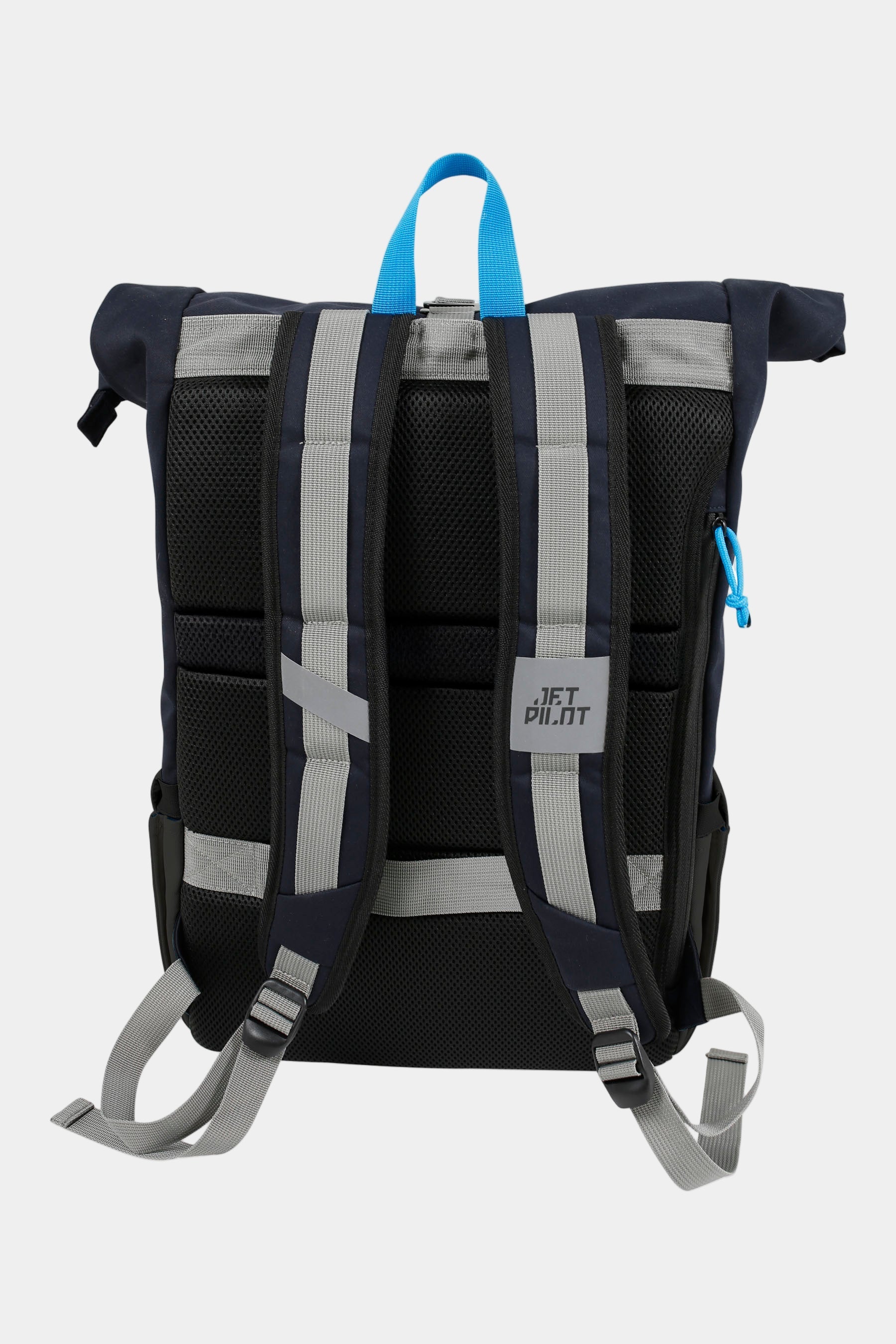 Backpack with reflective straps and a visible Jetpilot logo on a white background