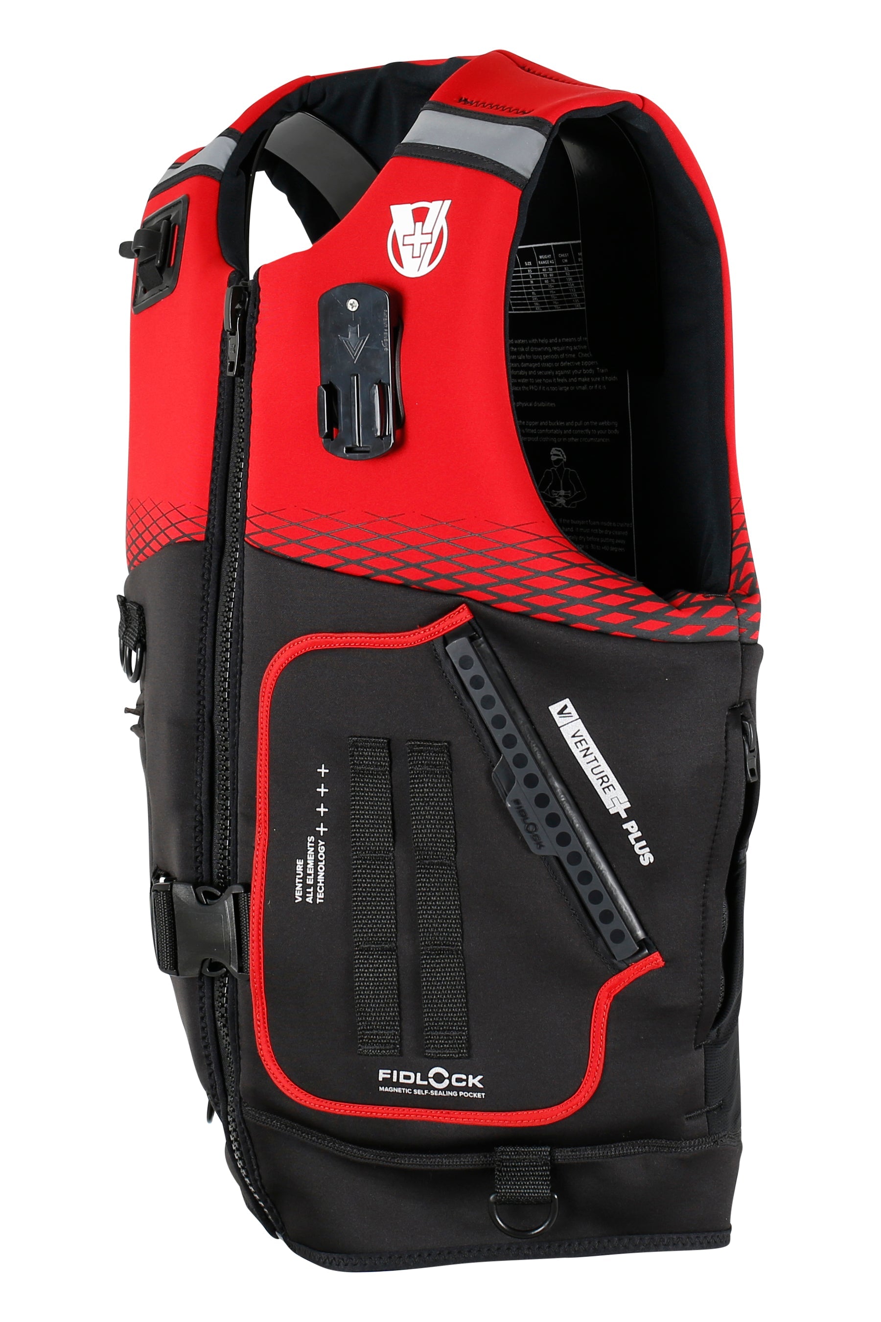 Red and black life jacket with visible Jetpilot logo on a white background