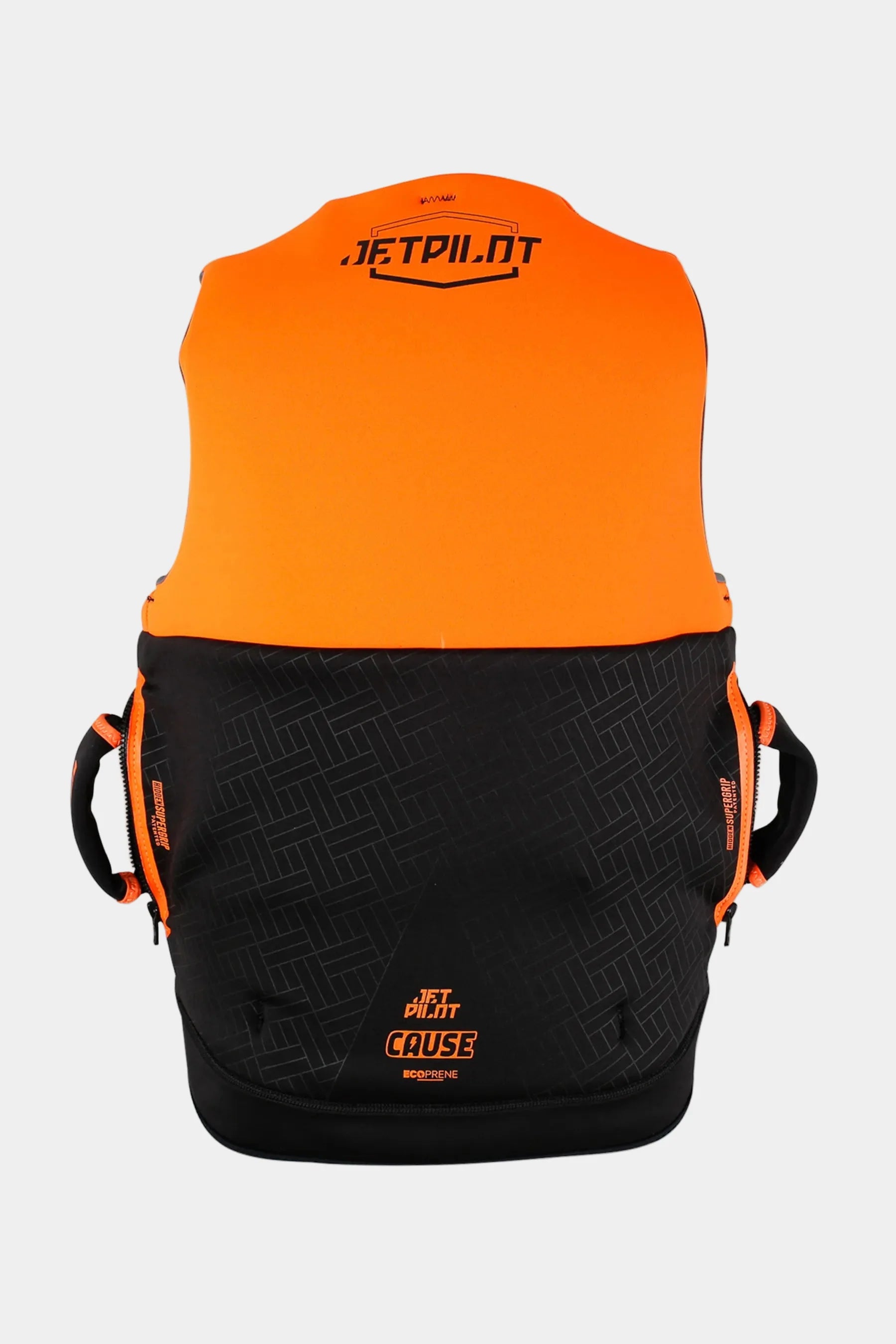 Orange and black backpack with visible branding on a white background