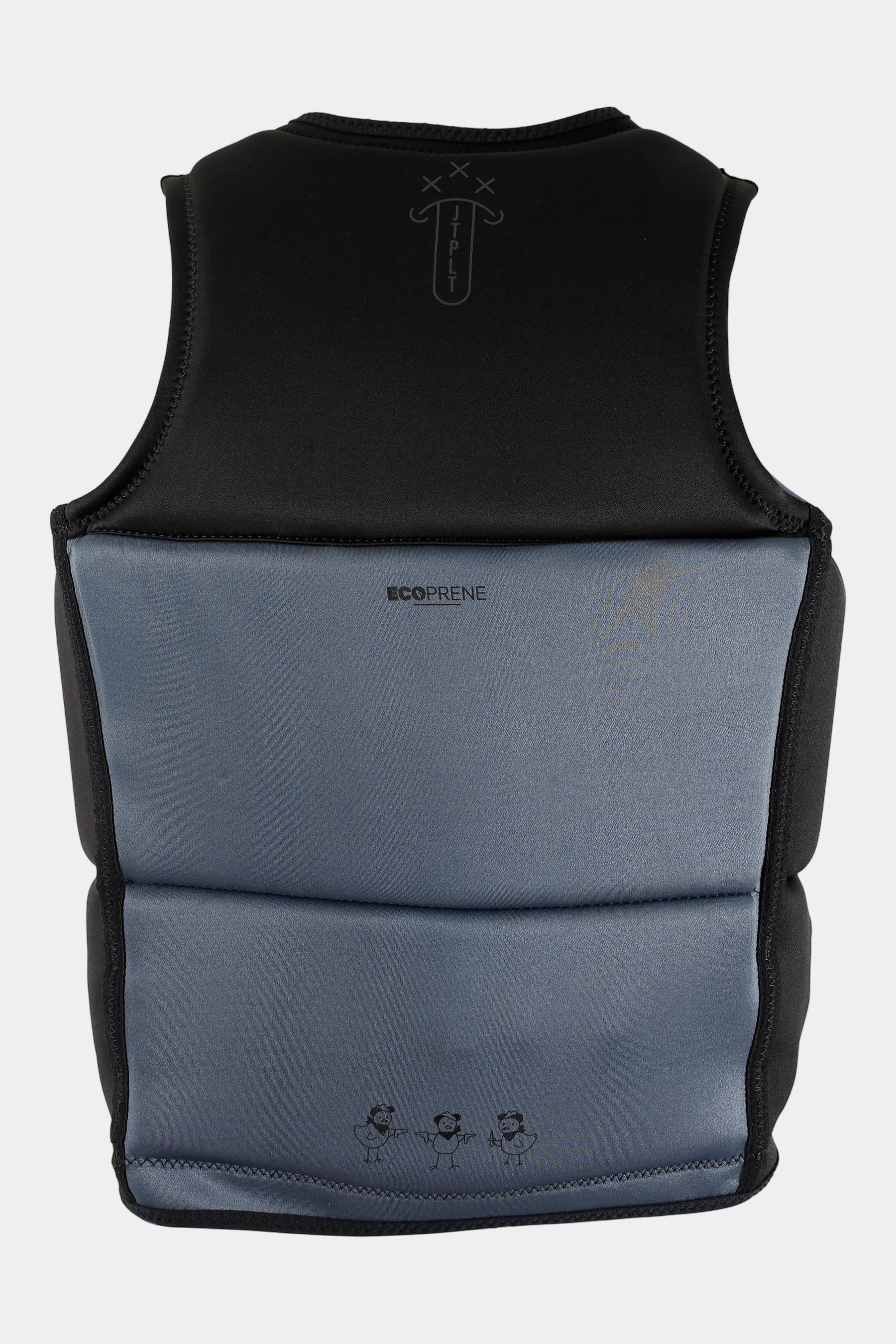 Black and gray life vest on a white background