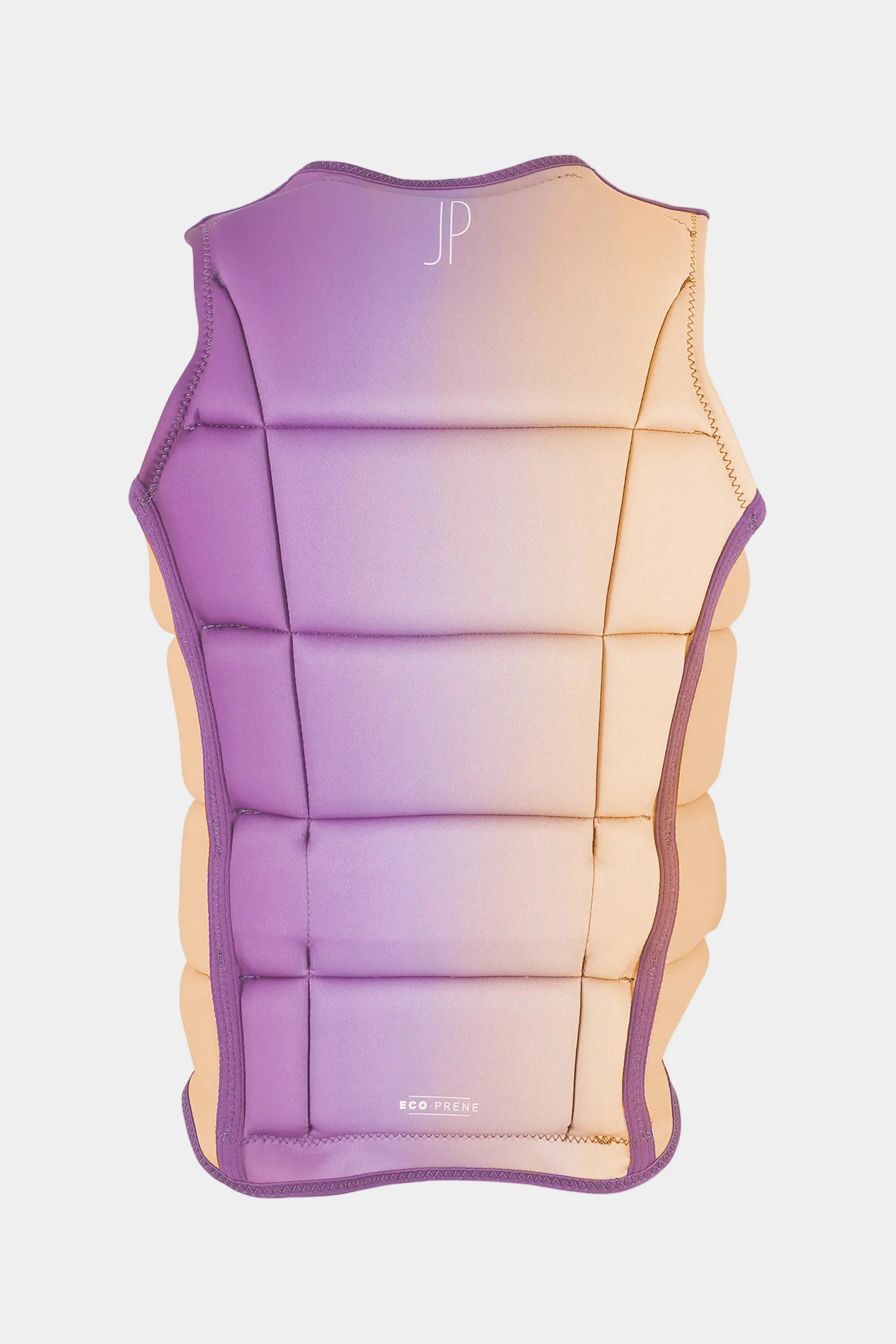 Gradient purple to orange lifejacket vest with 'JP' branding on a white background