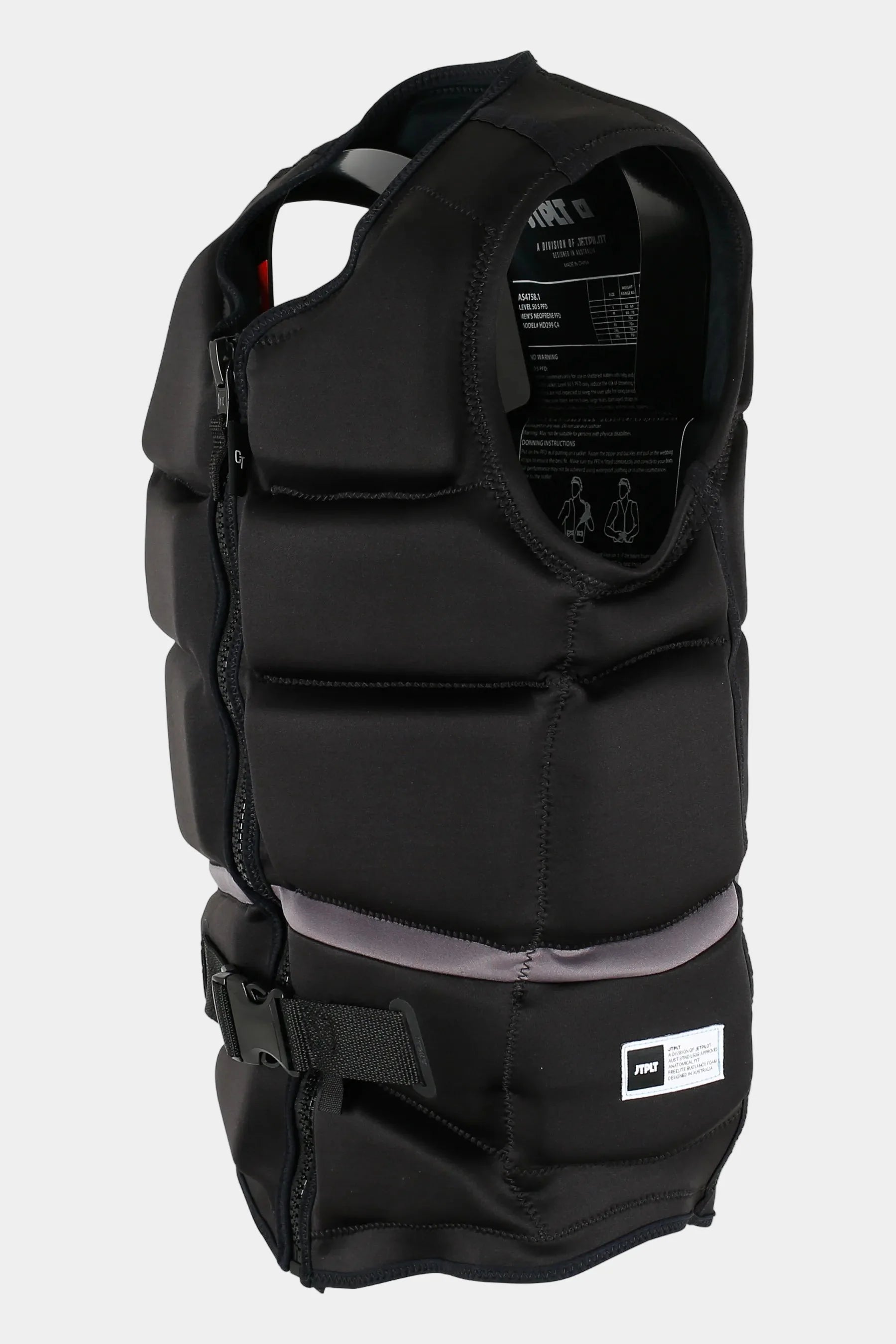 Jetpilot C4 Mens Life Jacket - Cory Tuenissen Signature Series - Black with visible branding on a white background - Side Profile View