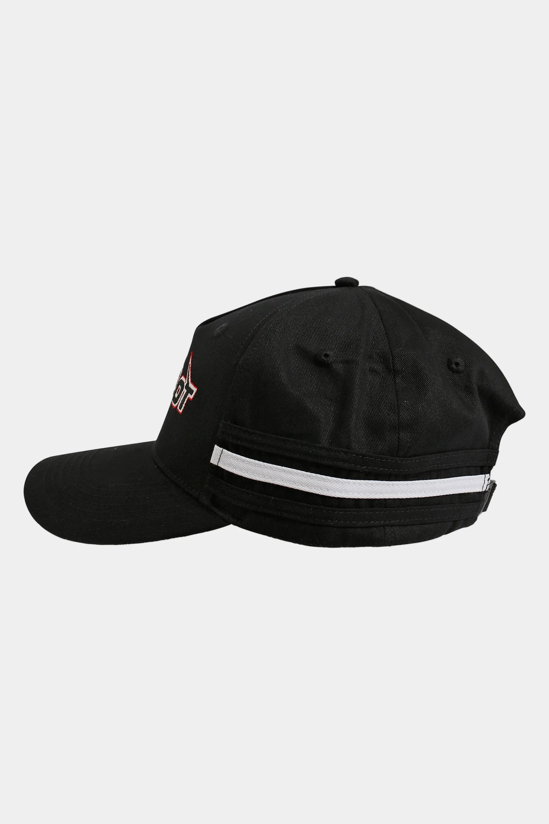 Jetpilot Raptor Clipback - Black cap with a white stripe on a light grey background