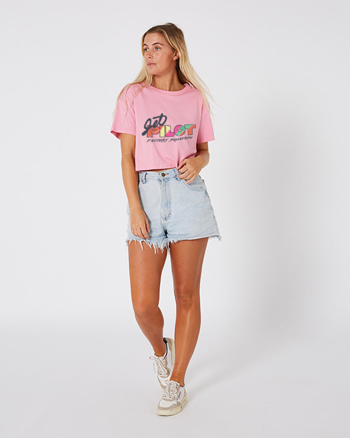 Jetpilot Squadron Ladies Crop Tee - Pink Lifestyle 1