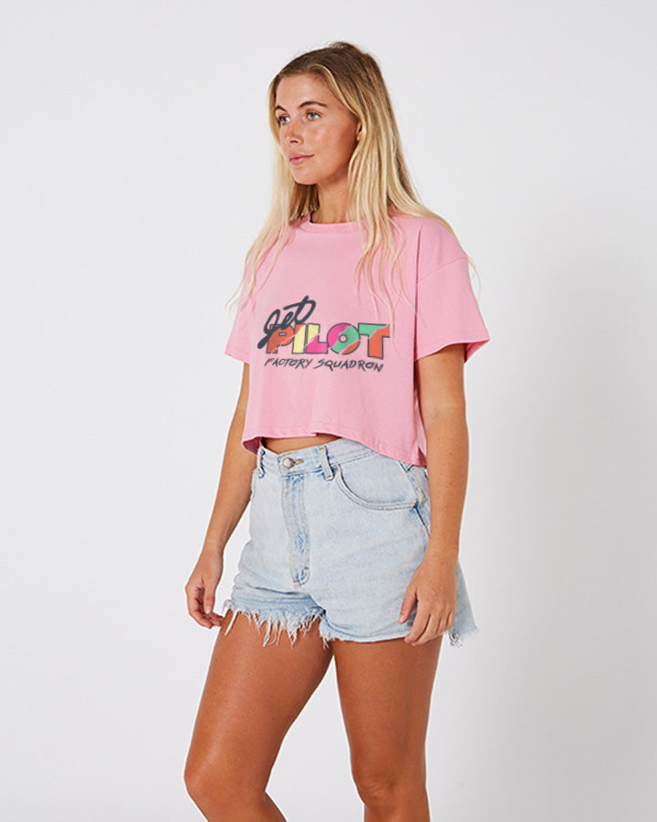 Jetpilot Squadron Ladies Crop Tee - Pink 