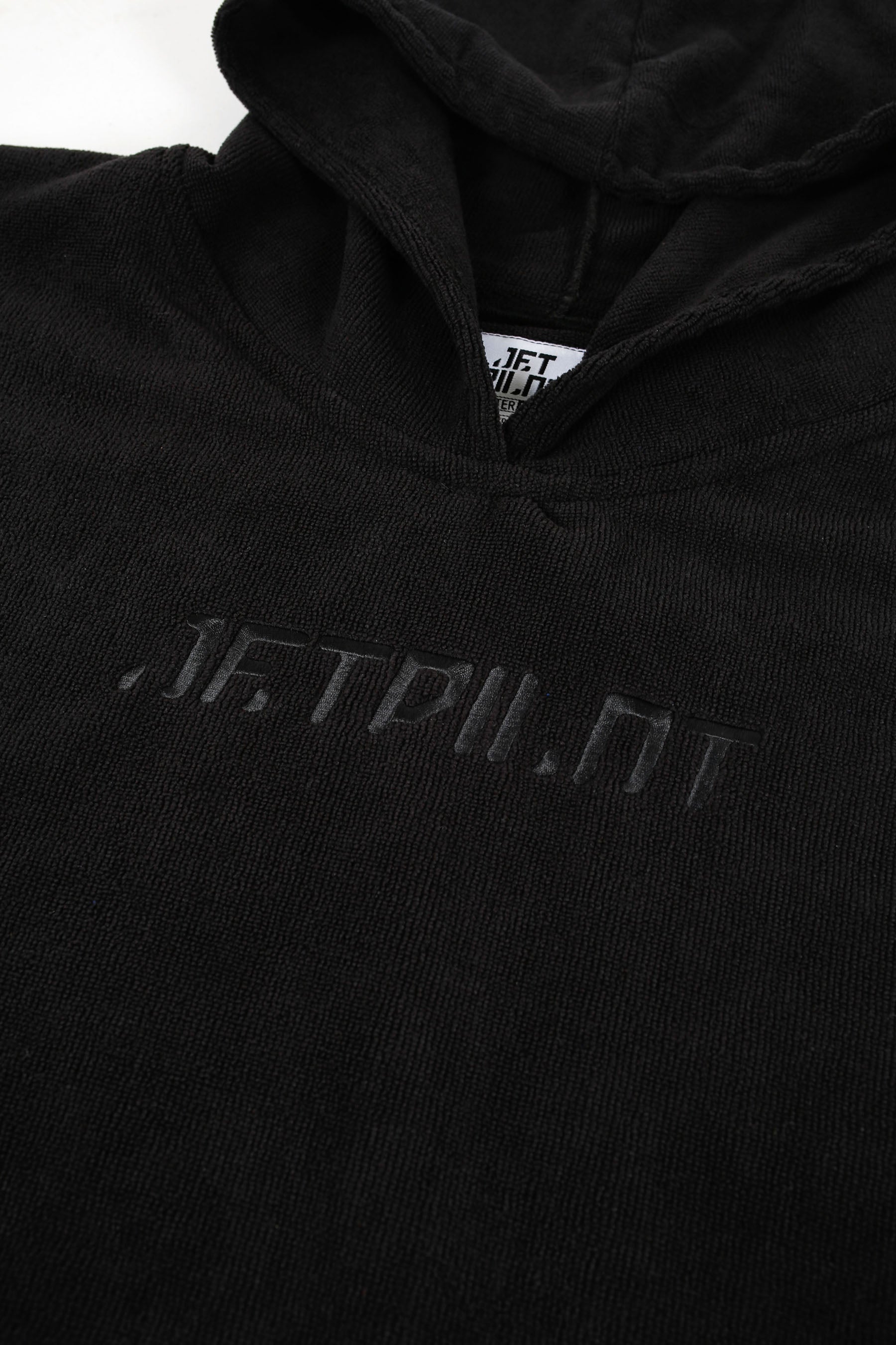 Jetpilot Venture Unisex Hoodie Towel - Black Logo Upclose