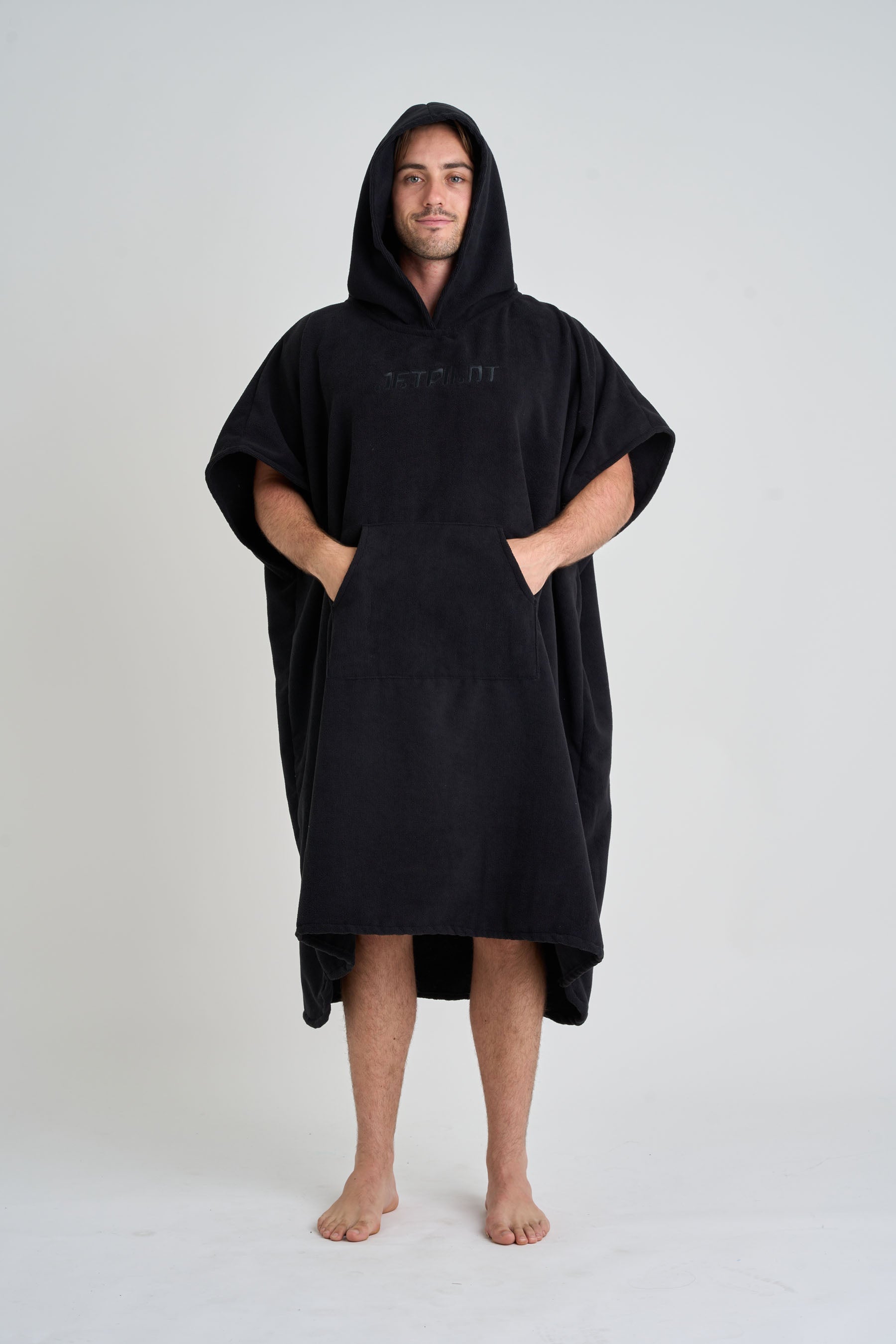 Jetpilot Venture Unisex Hoodie Towel - Black Hood on