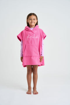 Pink Jetpilot Kids Hooded Towel - On Body Front
