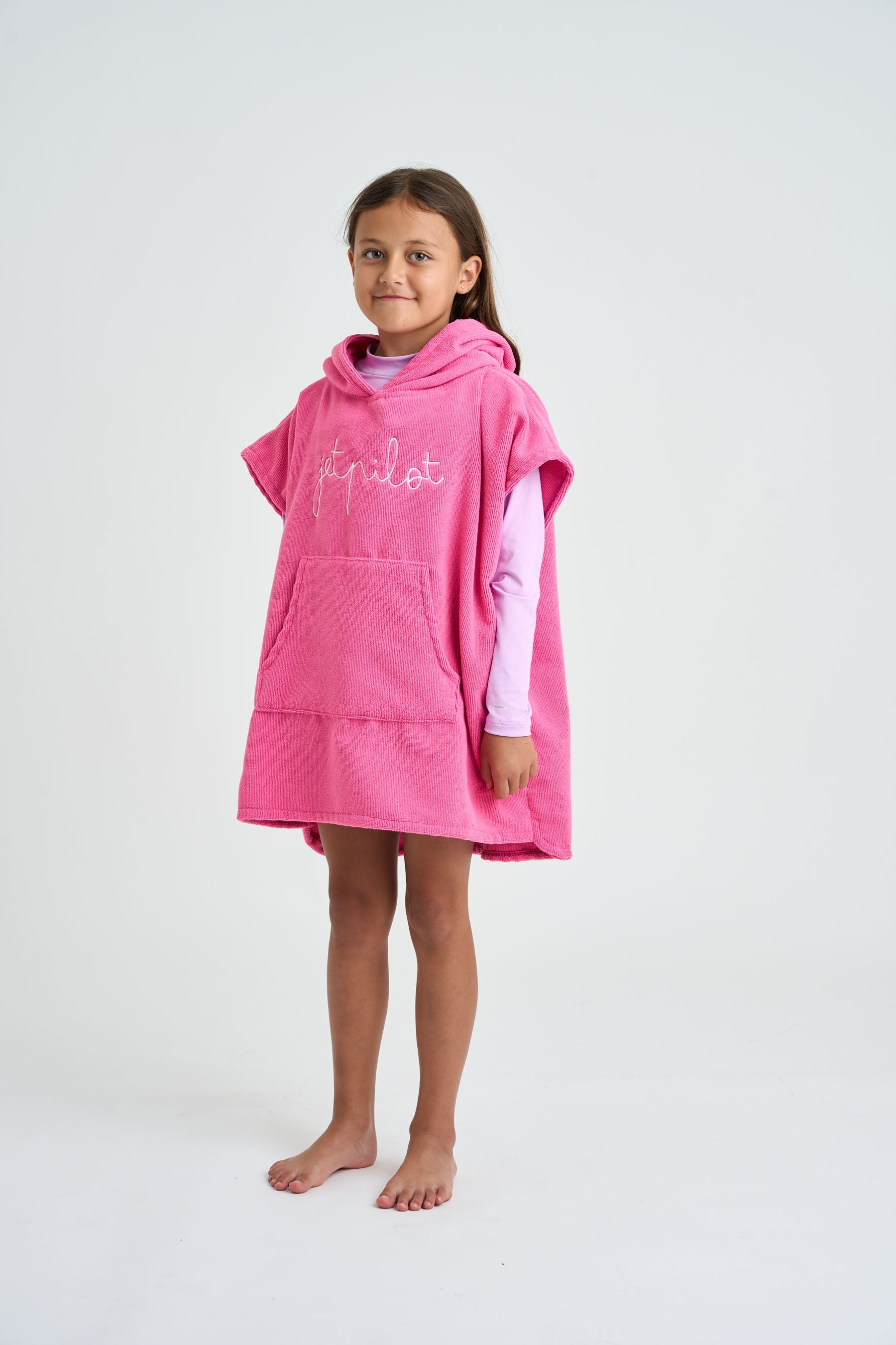 Pink Jetpilot Kids Hooded Towel - On Body Side