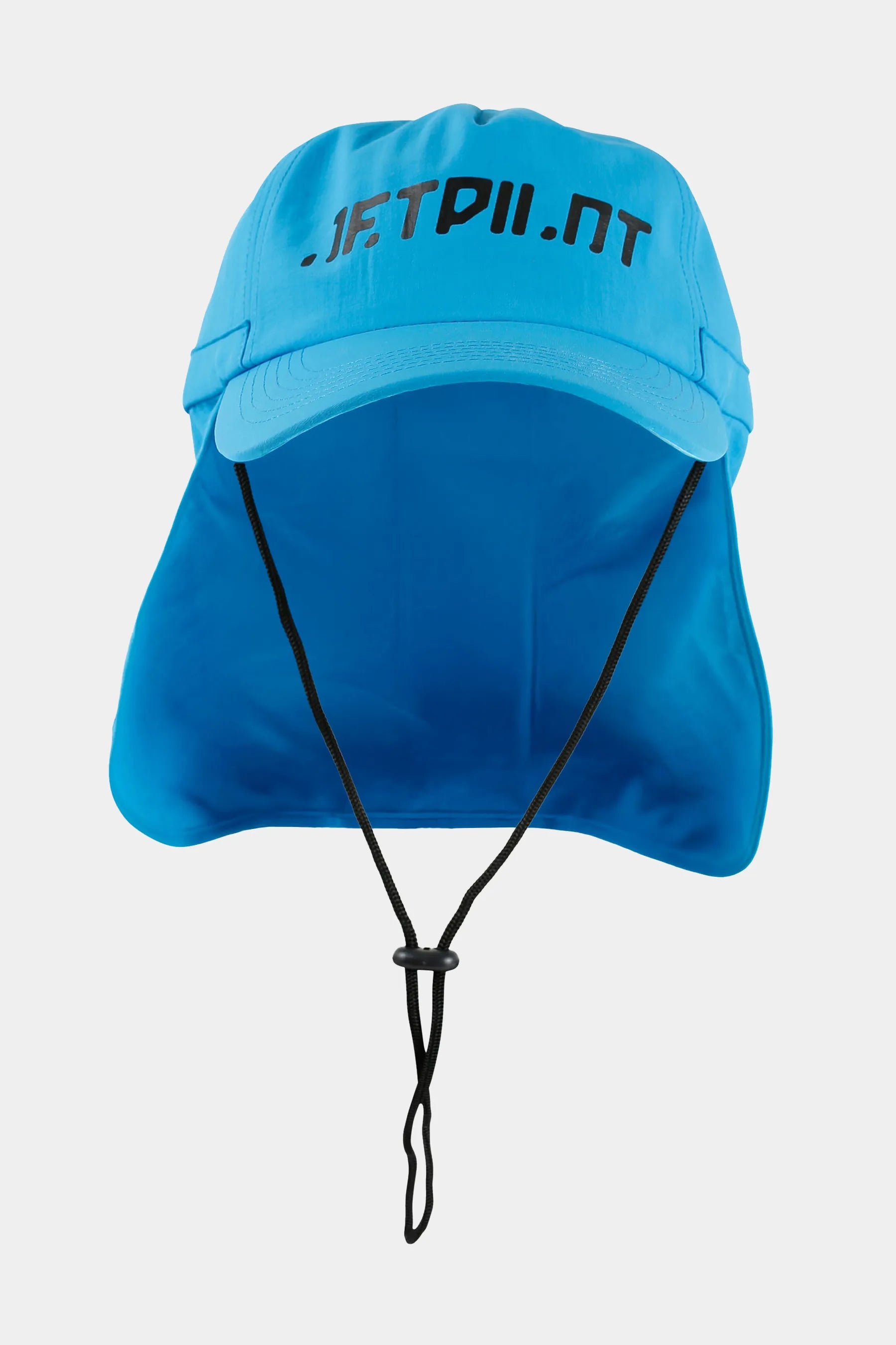 Blue cap with a neck flap and 'JETPILOT' branding on a white background
