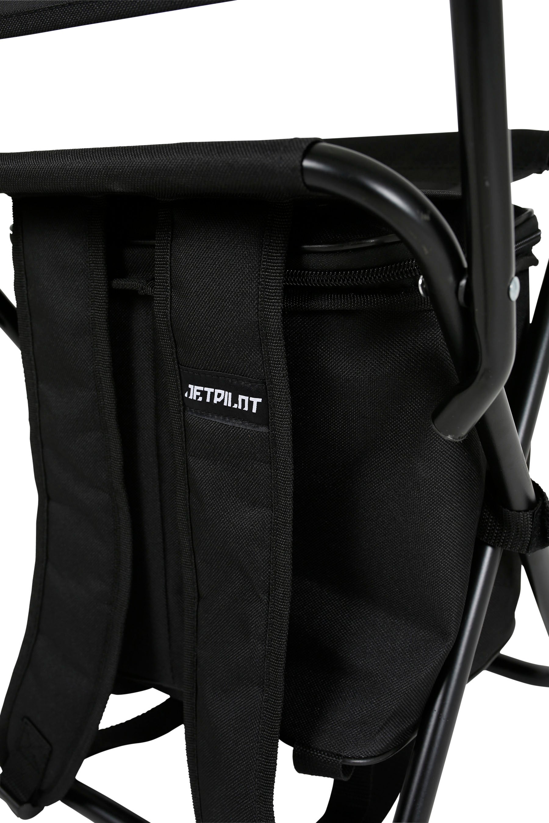 Black backpack with a visible Jetpilot logo on a white background