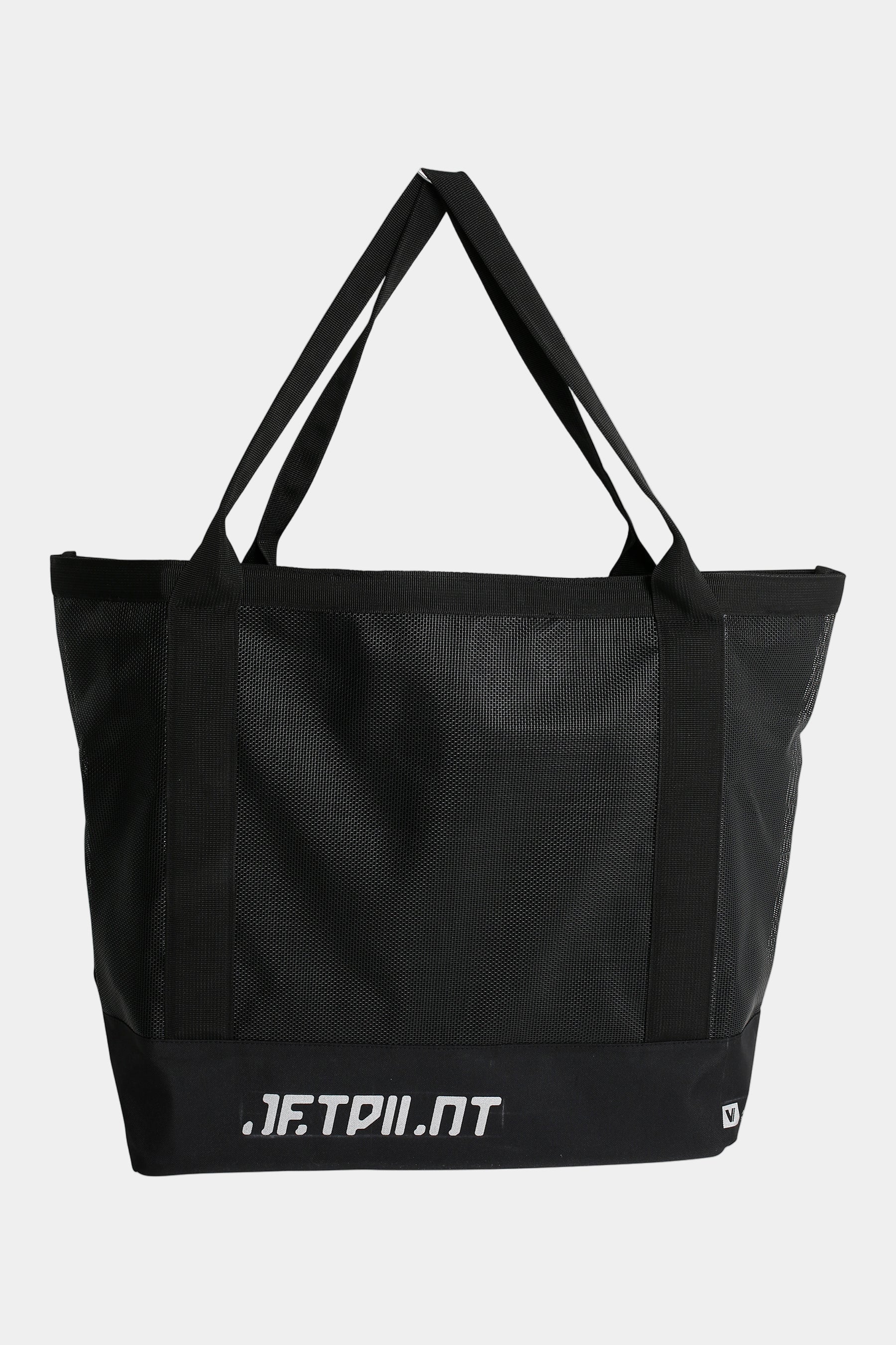 Black mesh tote bag  designed for easy storage on your Seadoo with Jetpilot branding on a white background