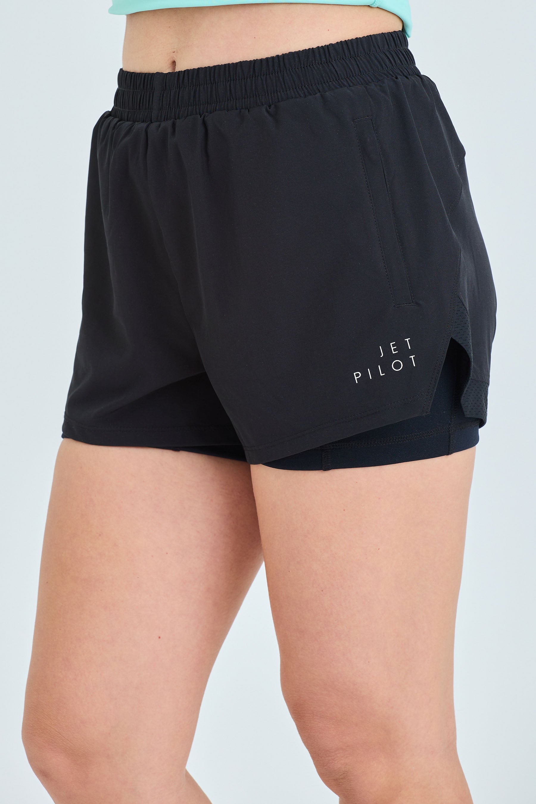 S24006 Jetpilot Corp Ladies Elastic Waist Rideshort - Black - 3