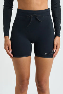 Black Jetpilot Corp 7" High Waisted Neoprene Short - Black with a brand "Jetpilot" logo on a plain background