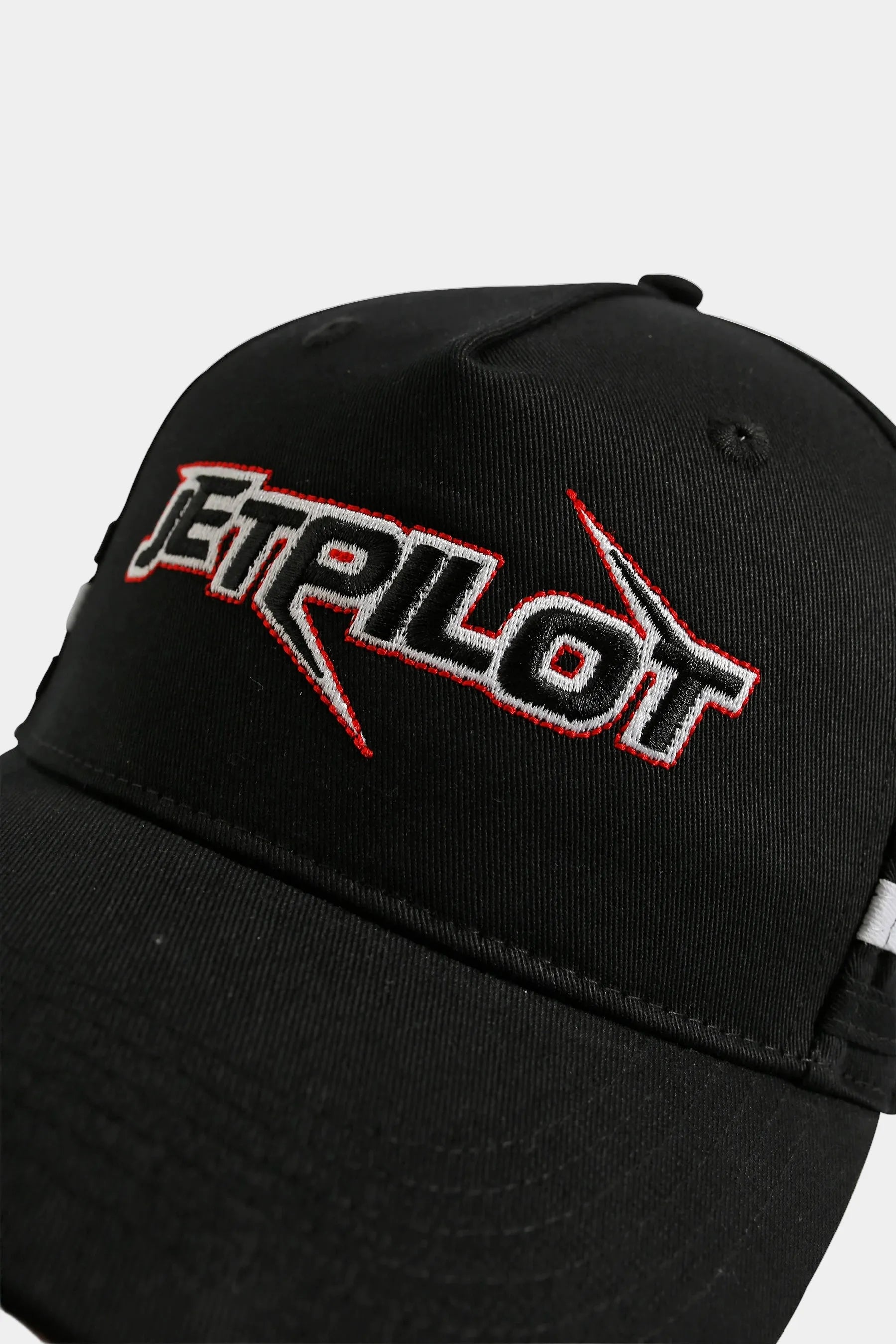 Jetpilot Raptor Clipback - Black Up Close Details of Jetpilot Logo Graphic Design