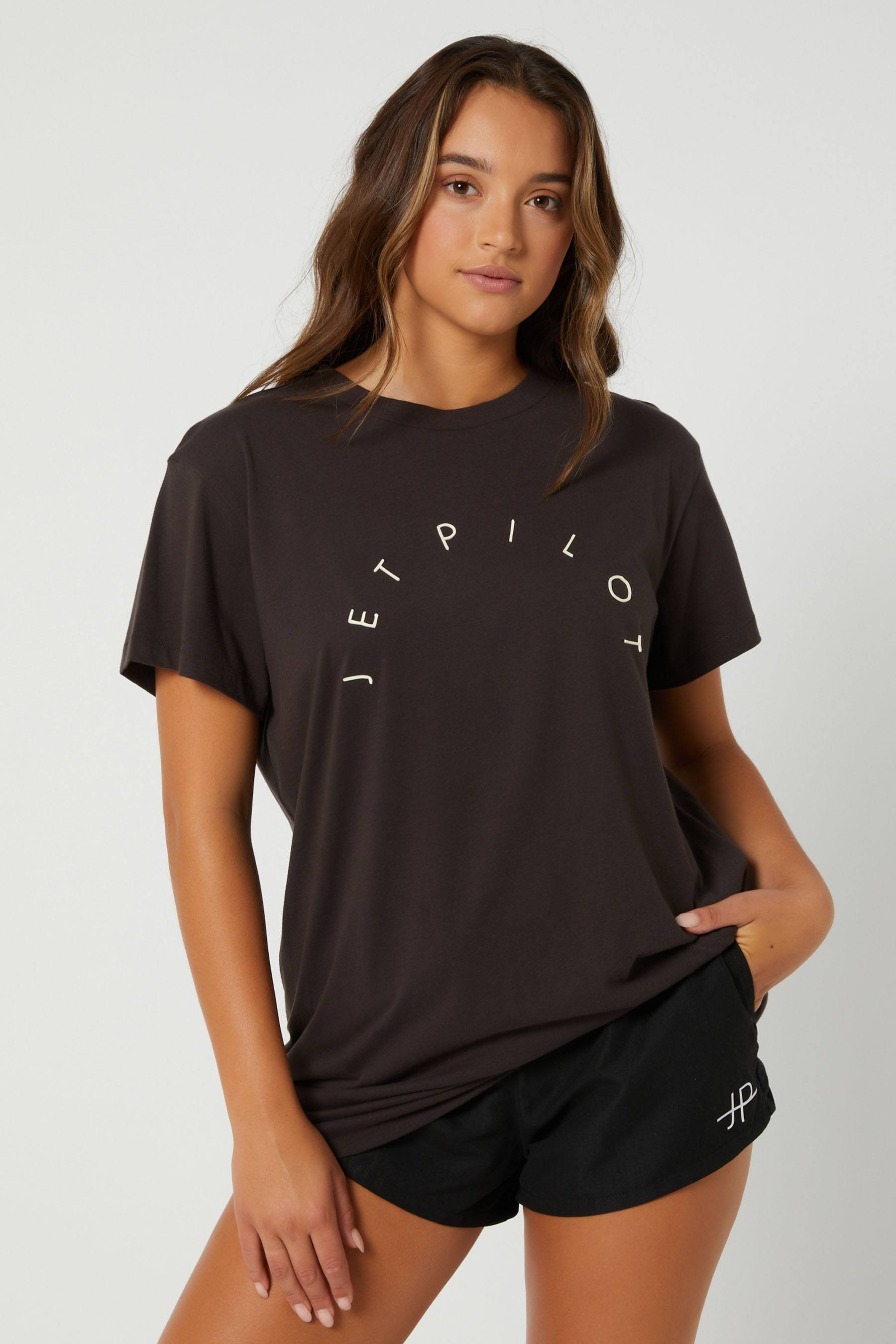 Jetpilot Arch Ladies SS T-Shirt Charcoal 5