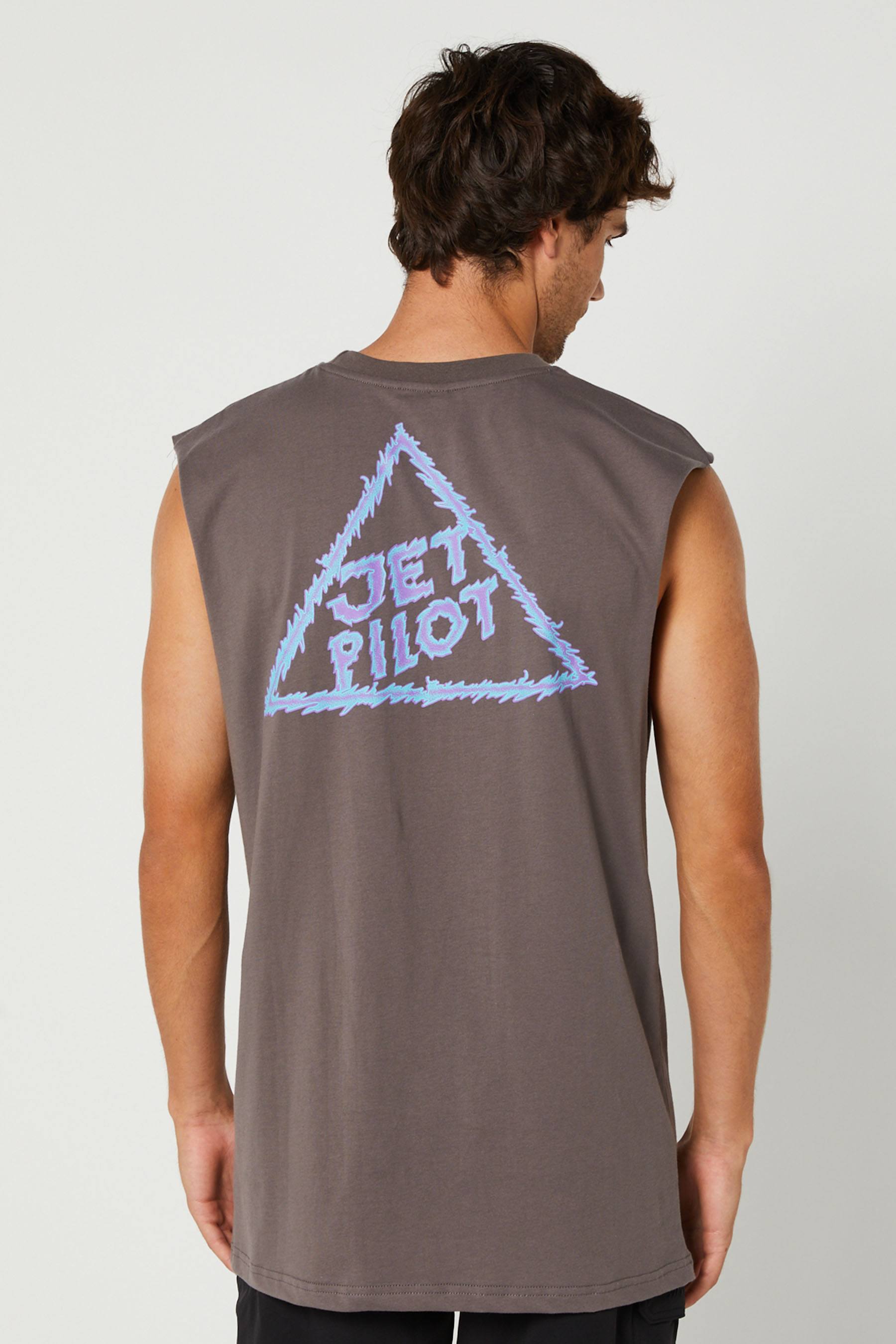 Jetpilot Thunder Mens Muscle T-Shirt Coal 3